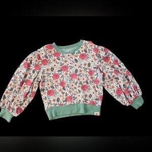 Girls Christmas/holiday cheeky plum Red Rose Floral Top with Green Trim,